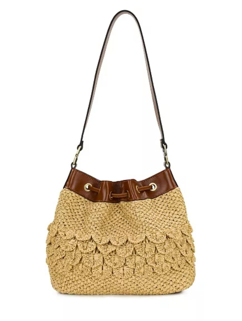 Patricia Nash Straw Crochet Shoulder Bag with Brown Leather Trim
